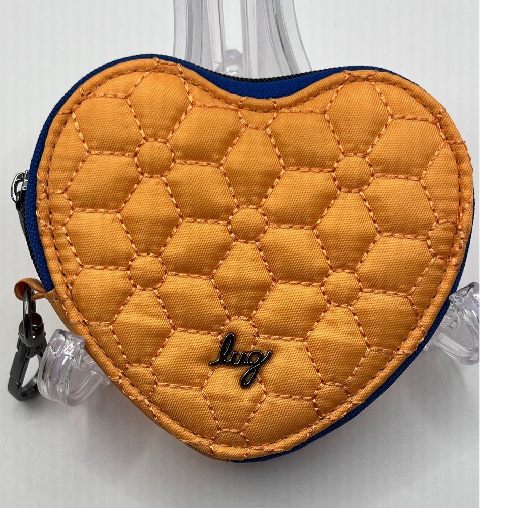 Lug Heart Coin Pouch Small Orange Excellent Quilted Honeycomb Clip Bag Charm